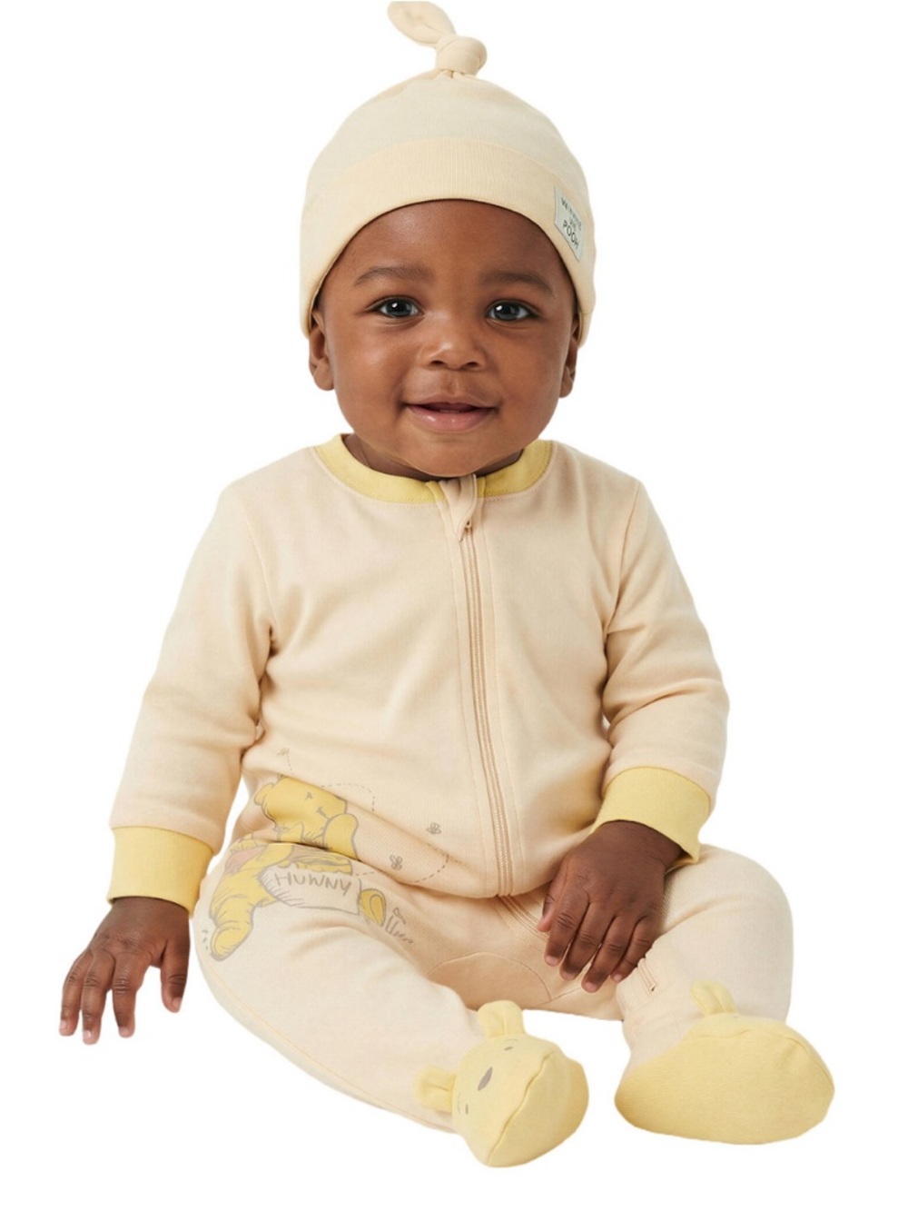NEW-6 month Carter Winnie the Pooh Baby Cream Zipper Romper Yellow Accents